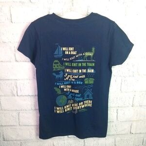 Navy Blue Graphic Tee About Knitting.